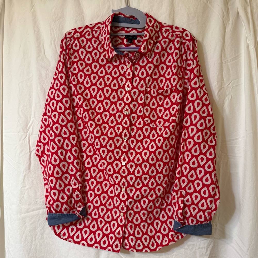 Talbots Red and White Button-Up Shirt